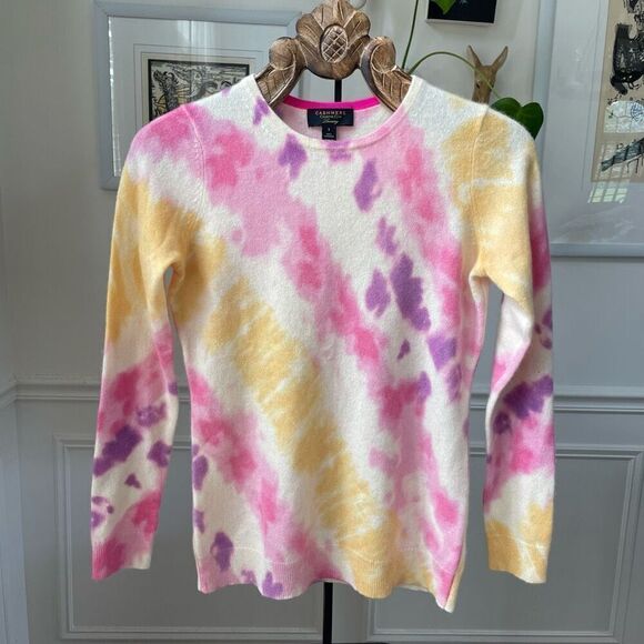 Charter Club Luxury Cashmere Tie Dye Crewneck Lightweight Sweater Pink Yellow Pu - Picture 1 of 5
